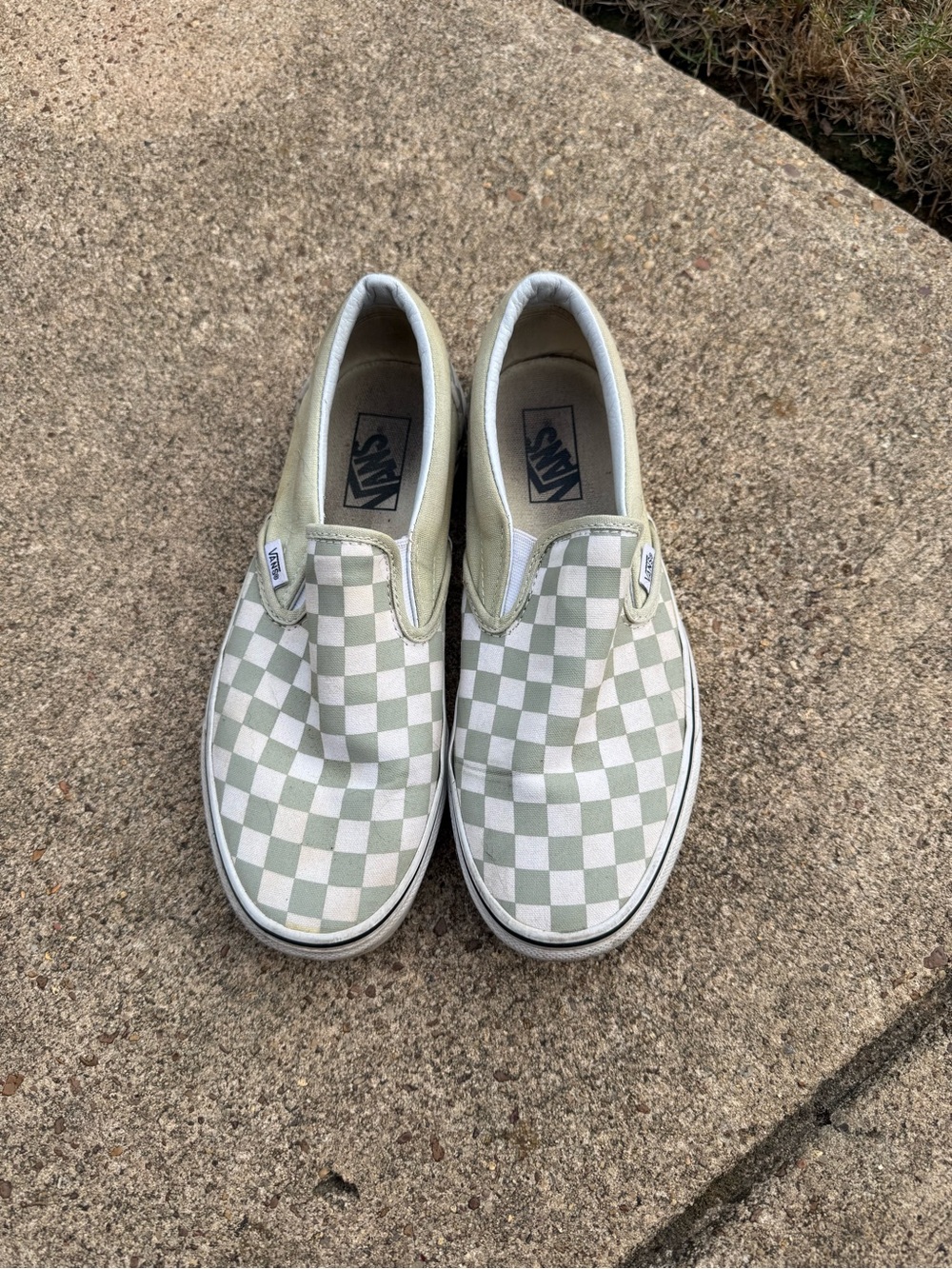 Vans Slip-On Checkerboard Sneakers - Sage/White